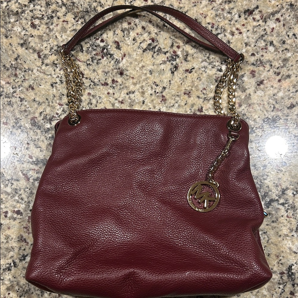 Michael Kors Maroon Leather Jet Set Shoulder Bag